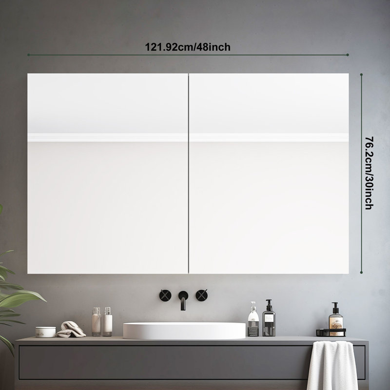 Eriberto W H Medicine Cabinet Mirror Fixed, 30" H x 48" W x 4.8" D