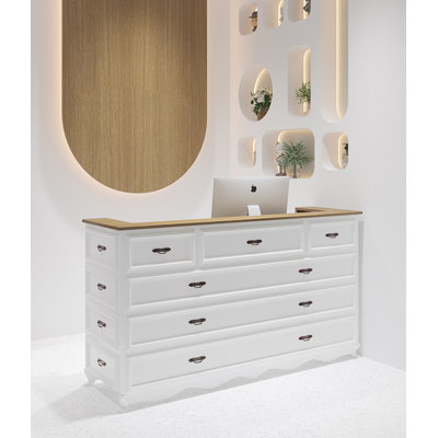 70.87" White Rectangular Solid Wood Reception Desk