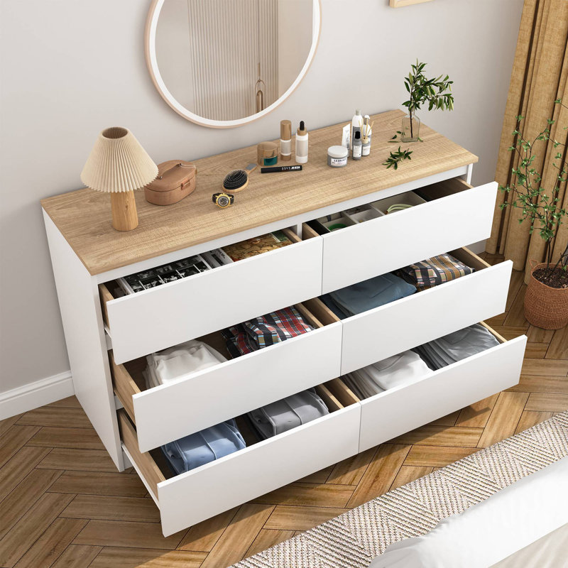 Bisset 47.25'' W 6 - Drawer Dresser, White/Brown