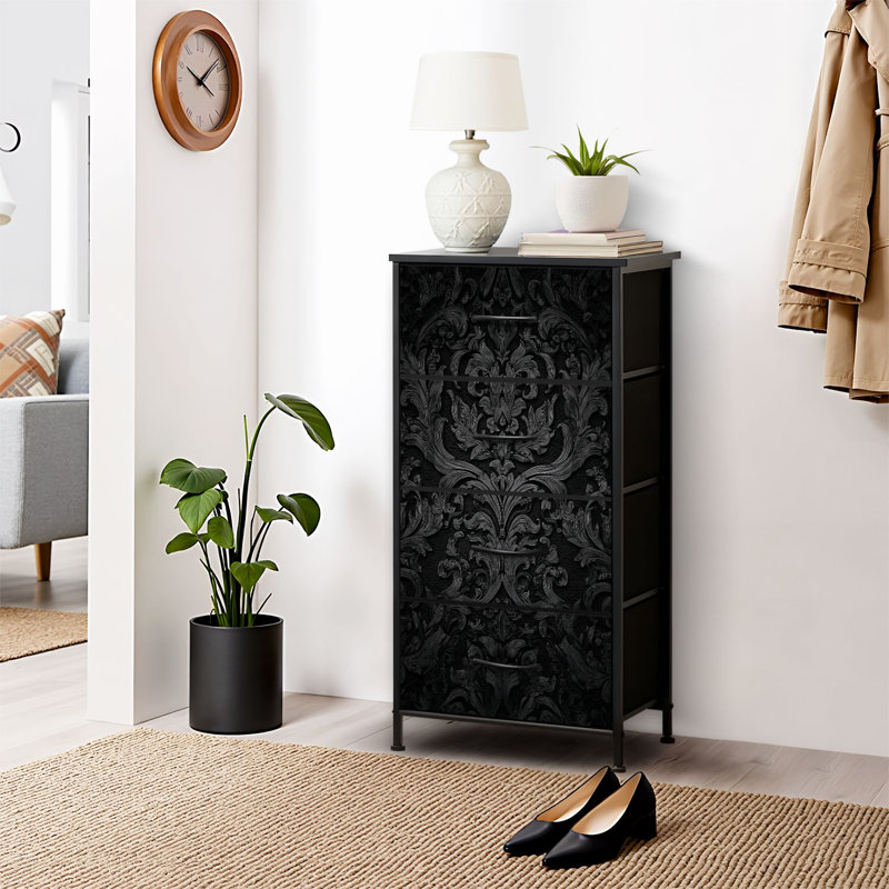 4 Drawer Dresser for Bedroom, Narrow Chest of Drawers, Wooden Top and Study Iron Frame 18"x37.5"-(WxH)