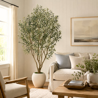 96" H Artificial Olive Tree with Decorative Planter, Fake Olive Tree for Home and Office Corner Décor