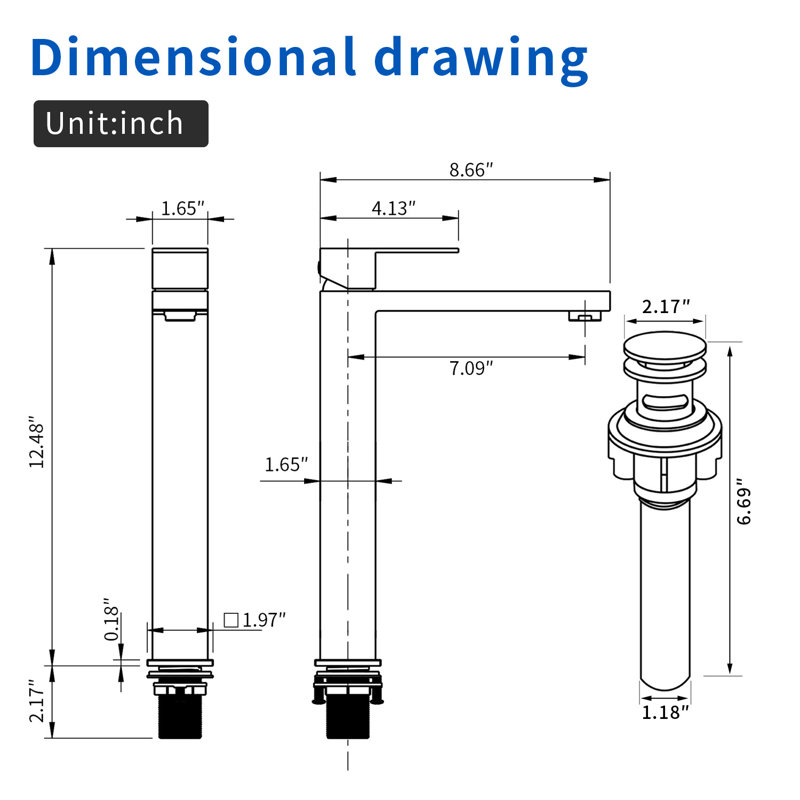 Bathroom Faucet Vessel Sink Faucet Tall Bathroom Sink Faucet with Pop-Up Drain 12.4 Inch Waterfall Faucet Single Handle Faucet for Bathroom Sink 1 Hole Vanity Faucet