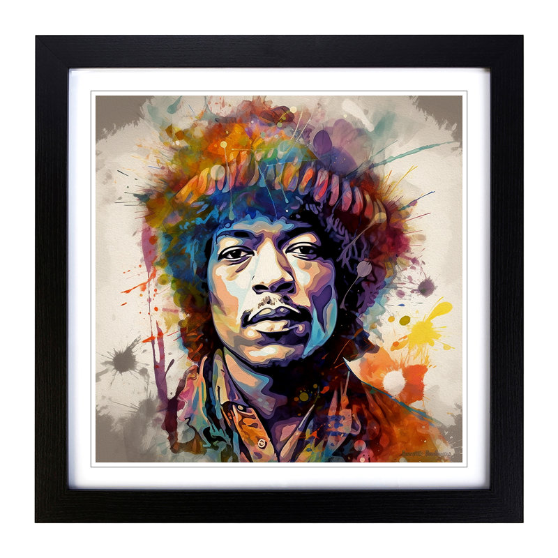 Jimi Hendrix Digital - Single Picture Frame Print on Wood, Black