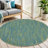 4' Blue And Green Round Striped Non Skid Indoor Outdoor Area Rug
