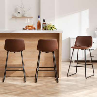 Bar Stools of 2/3/4, 26/30 Inch Counter Height Barstools with Back Faux Leather Bar Height Stools for Kitchen Island Counter
