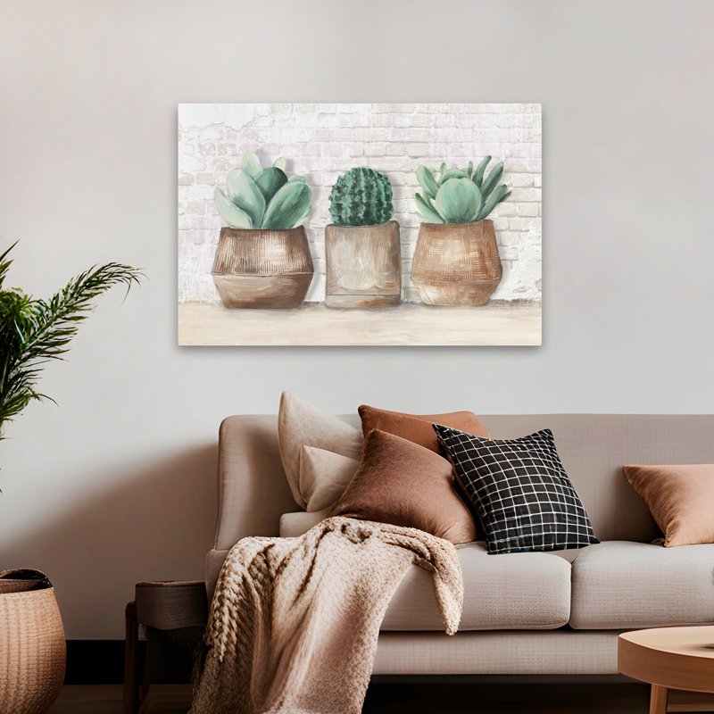 Plantes, fleurs, paysage, nature, trois cactus, art mural, H 32 po x l 48 po