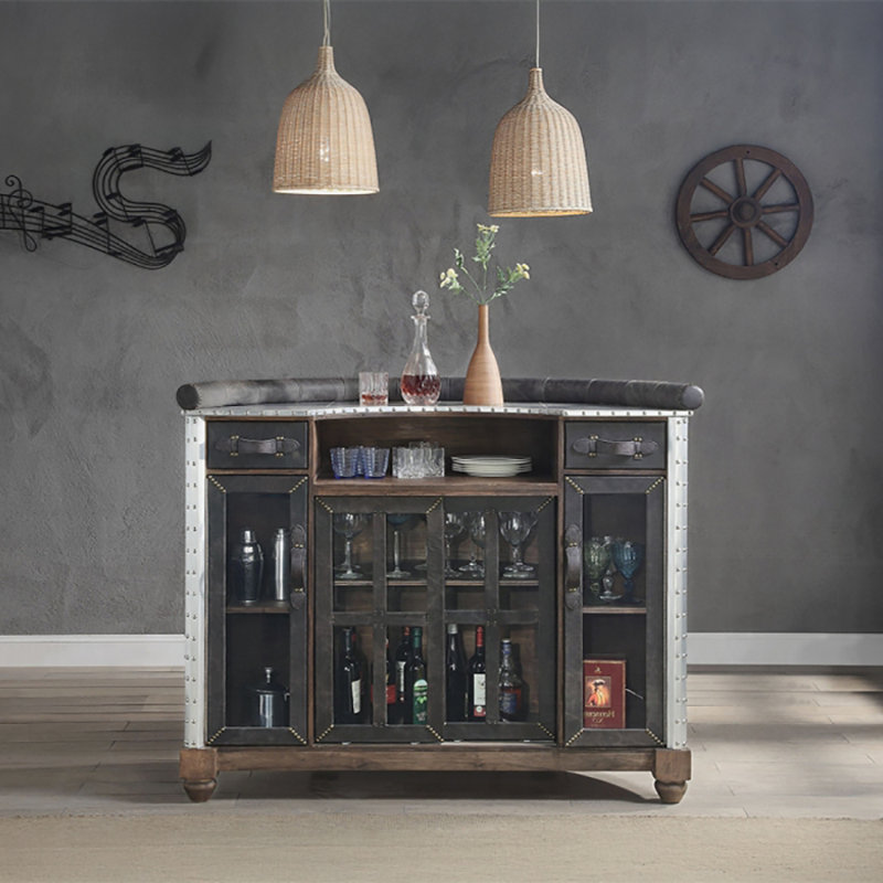 55.4 " L Eucalyptus Solid Wood Bar Cabinet