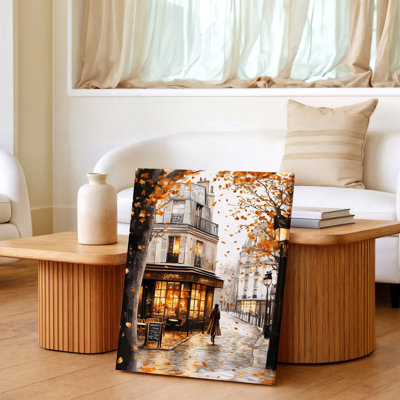 «Paris Street Cafe Autumn Cityscape», reproduction d'art moderne sur toile, œuvre d'art animalière abstraite moderne pour le salon, chambre à coucher, bureau, couloir, appartement, galerie, décoration murale, décoration élégante