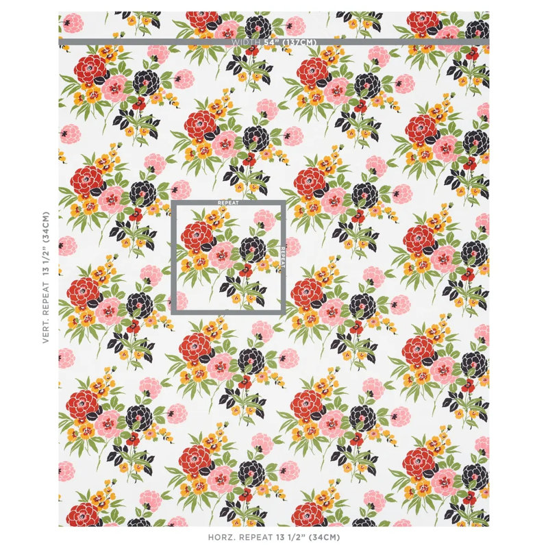Valentina Floral Fabric, Red/Pink/Black