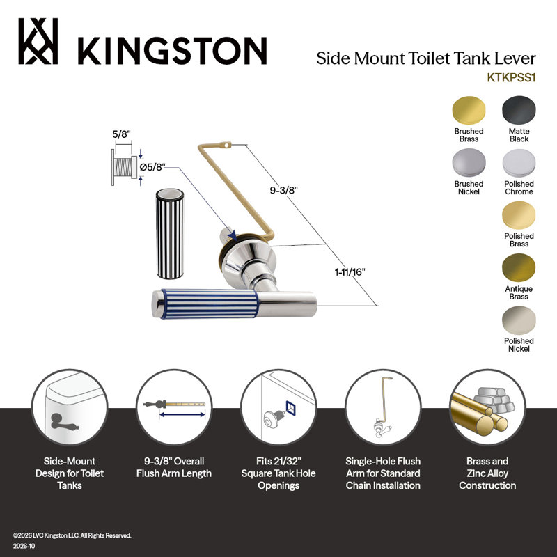 Levier de réservoir de toilette à montage latéral Kingston Brass Bel-Air, Noir mat