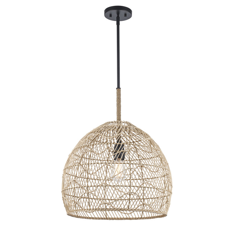 Luminaire suspendu en rotin 1 lumière Dacono, H 61,02 po x l 17,99 po x P 17,99 po
