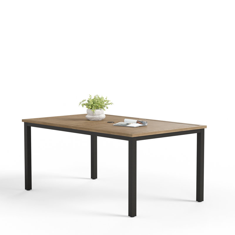 Aury 38" W x 64" D Rectangular Metal Patio Dining Table with Umbrella Hole