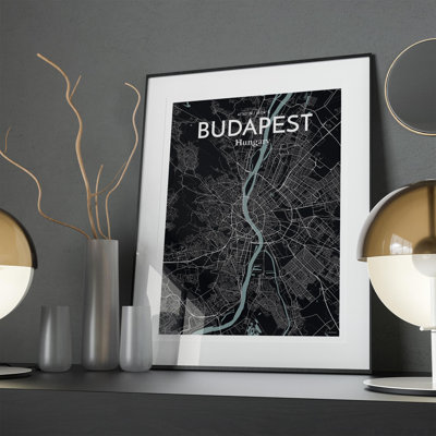 Budapest City Map in Midnight 1 Piece Wall Art