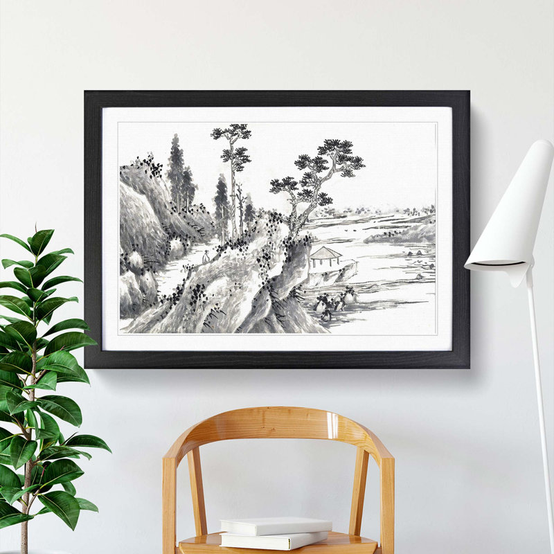 Landscape Vol.8 by Shen Zhou - Picture Frame Painting Print, 27cm H x 36cm W x 2cm D, Black Framed