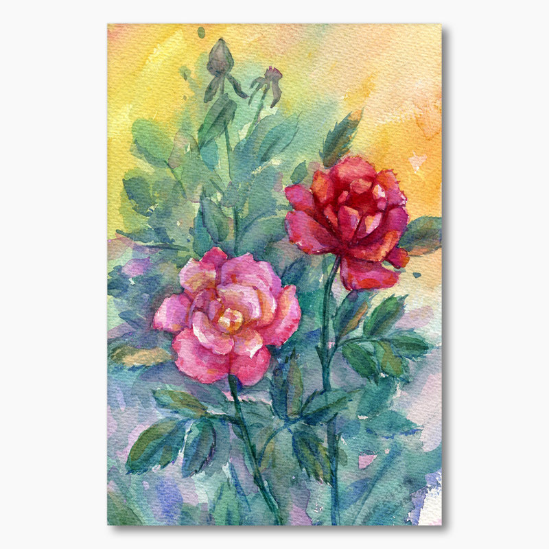 " Abstract Pink And Red Roses ", 32" H x 16" W, Wrapped Canvas