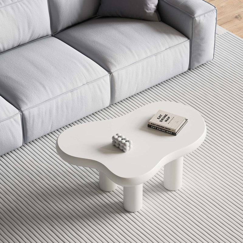 Cloud Coffee Table With 4 Solid Legs, White