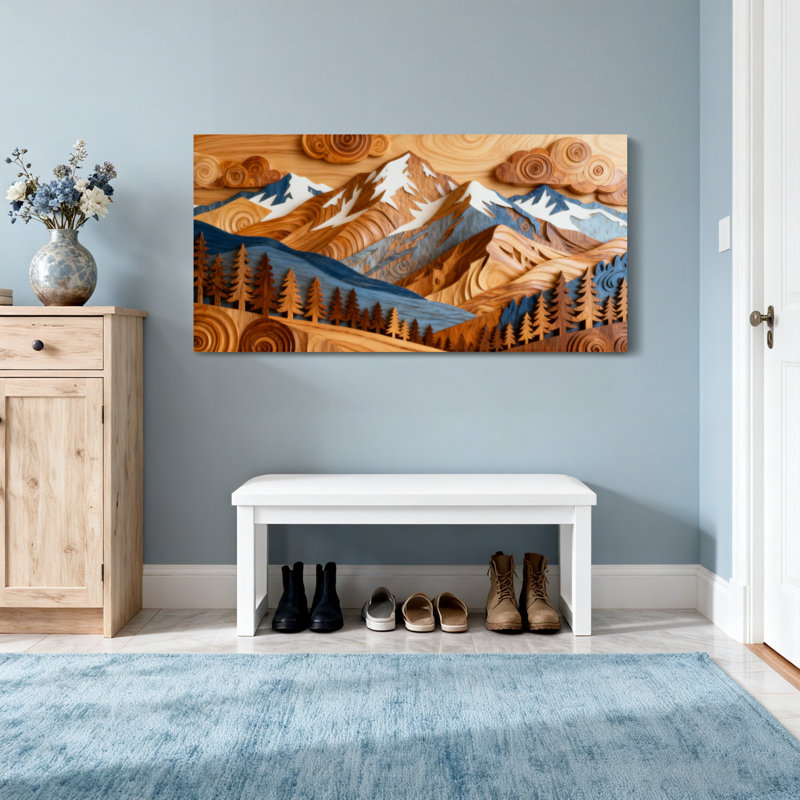 Paysage et paysage de montagne, impression sur bois, H 20 po x l 40 po