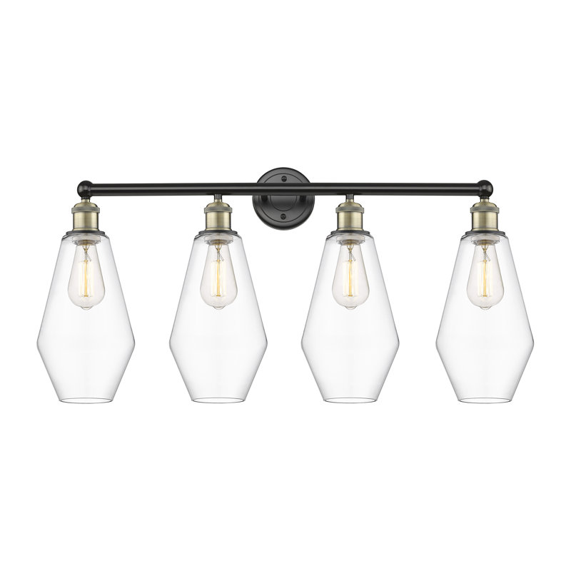 4 - Light Dimmable Vanity Light, Clear, Black Antique Brass