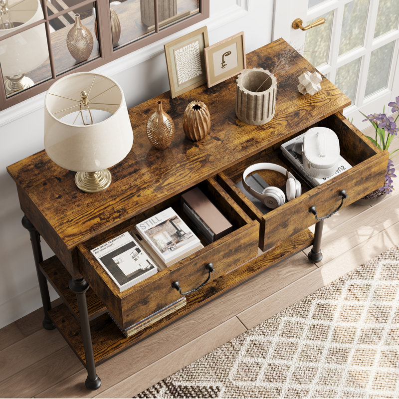 99.1cm Console Table, Brown Wood/Black