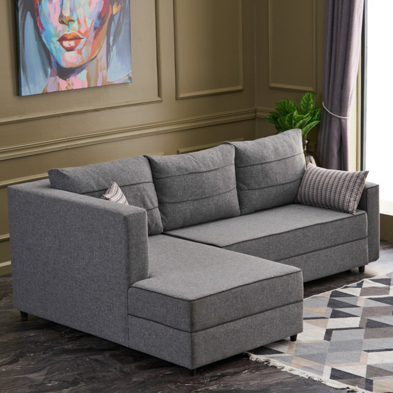 Canapé-lit large de 95,3 po Ellayna, 100 % polyester gris, Accoudoir à gauche (vu de face)