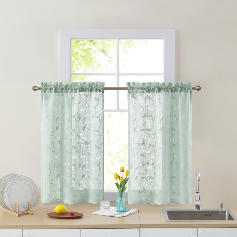 Geake Floral Cafe Tiers 60" Kitchen Curtain, Seafoam Green