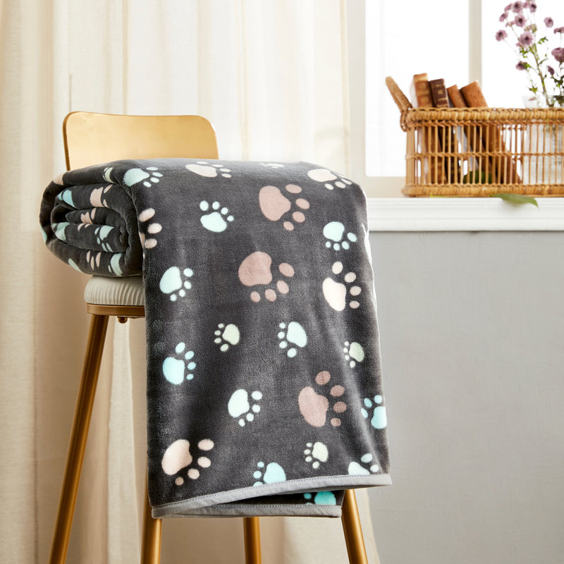 Gray Paw Print Fleece Pet Blanket for Giant Breeds