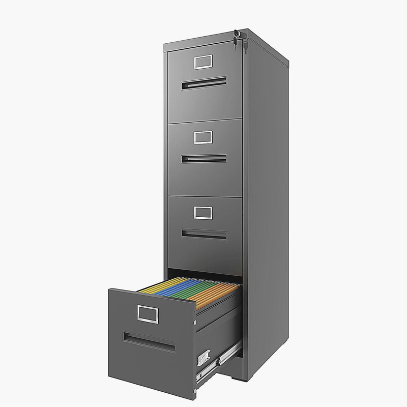 4 Drawer File Cabinet with Lock Metal Vertical File Cabinet, Black
