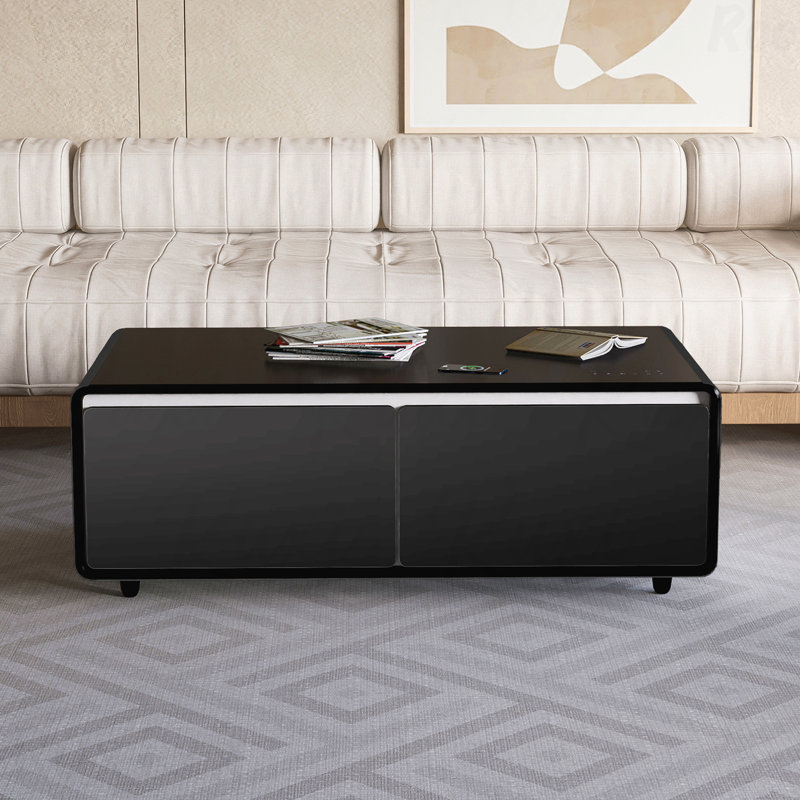 Table basse moderne et intelligente avec réfrigérateur intégré et haut-parleurs Bluetooth, Noir