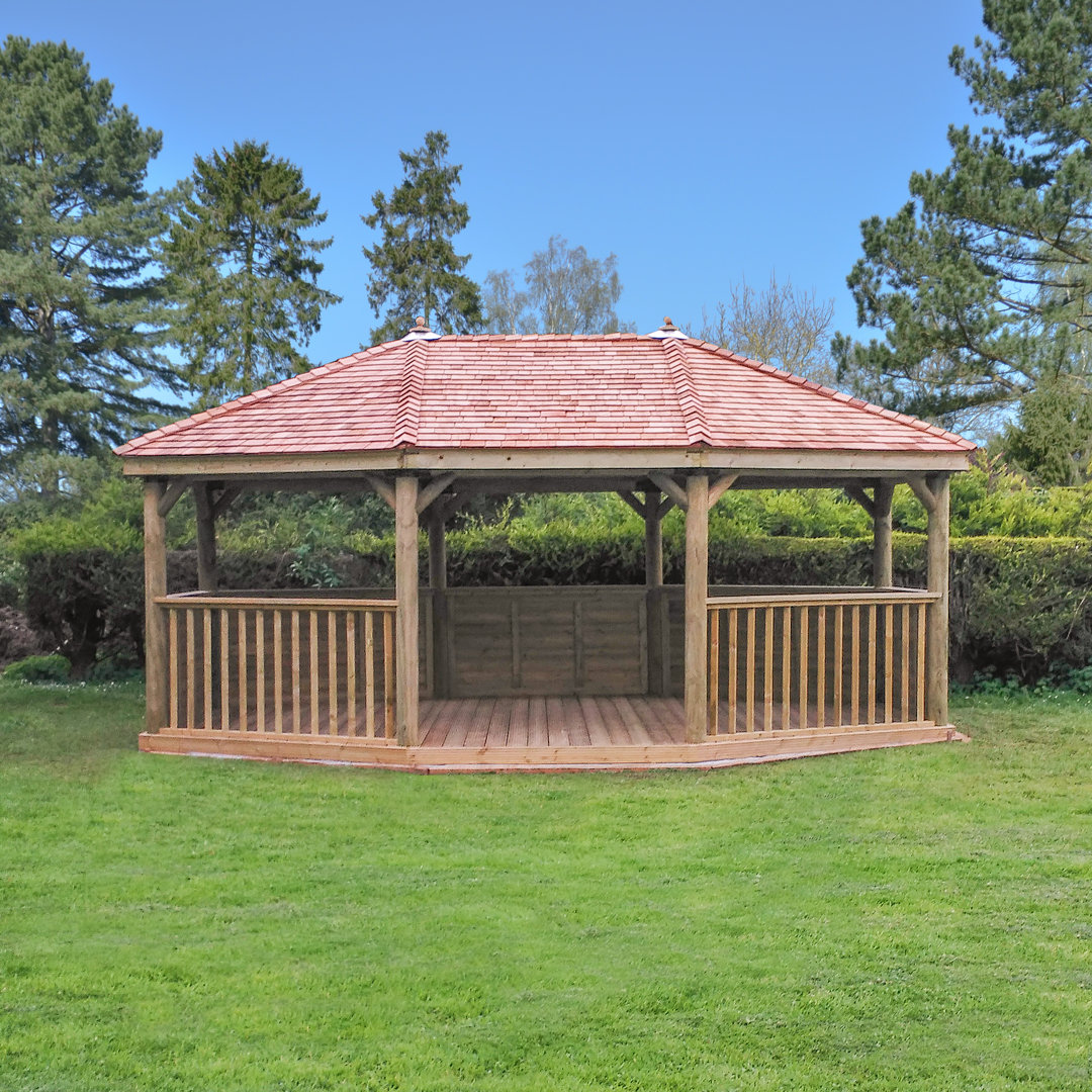 6.3m x 4.9m Wooden Gazebo with Cedar Roof and Benches with Installation Service