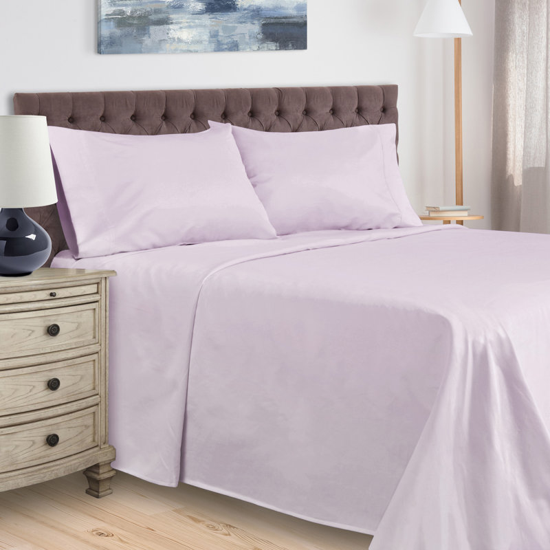 Ensemble de draps unis à poche profonde en coton égyptien à contexture de 400 fils, Lilas