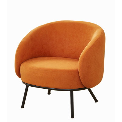 Mid-Century Modern Velvet Accent Chair, Upholstered Barrel Armchair with Metal Legs, Comfy Single Sofa Chair for Living Room Bedroom