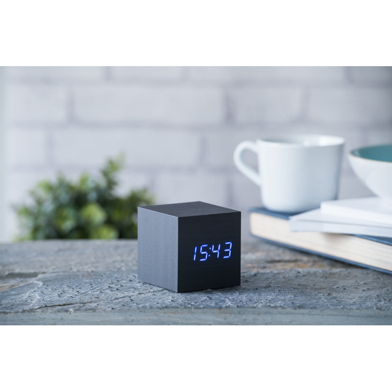 Sleek & Chic Modern Digital Wood Electric Alarm Tabletop Clock, Black/Blue