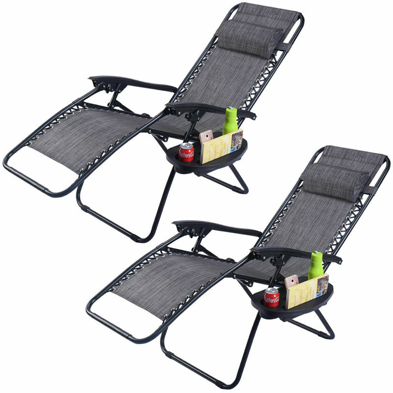 Chaise de patio pliante avec coussins Zechariah, gris