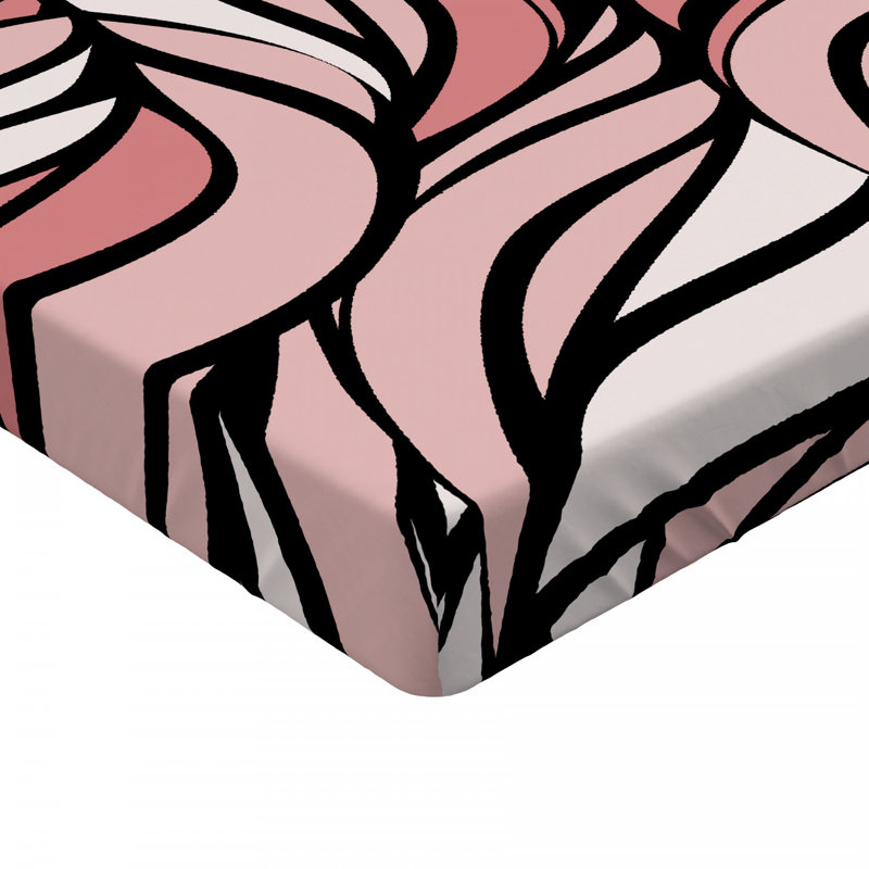 Queen Size Coral and White Microfiber Abstract Print Fitted Sheet