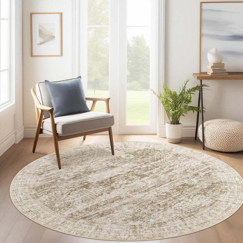 Tapis lavable rétro antidérapant (brun), Rond 6 pi