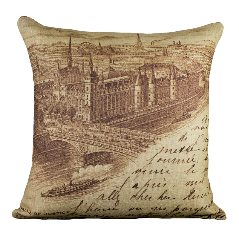 Postcard Cotton Blend Reversible Throw Pillow