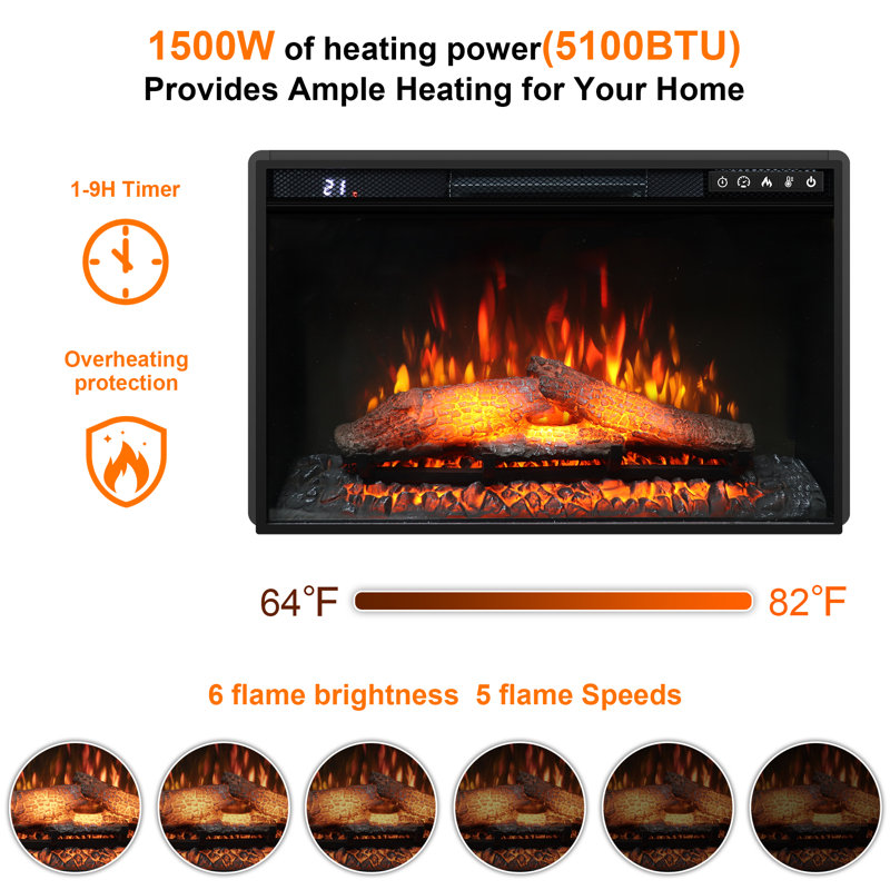 26 in. Recessed Electric Fireplace Inserts with Logs