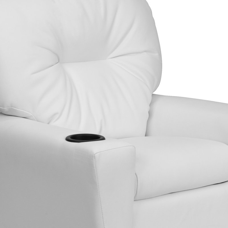 Contemporary Kids Recliner with Cup Holder, Microfiber - White