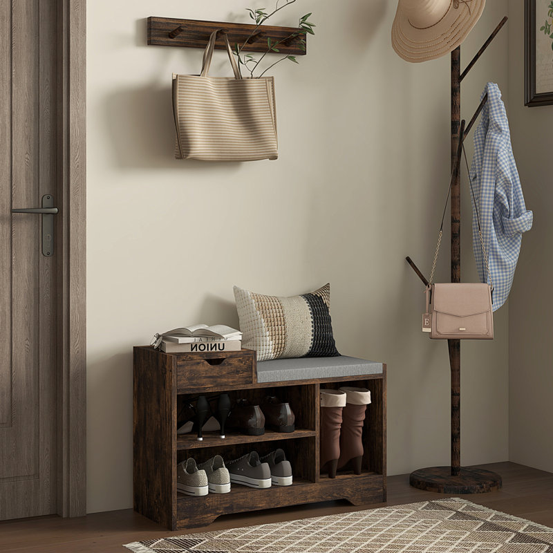 Banc de rangement rembourré pour chaussures avec tiroir de rangement