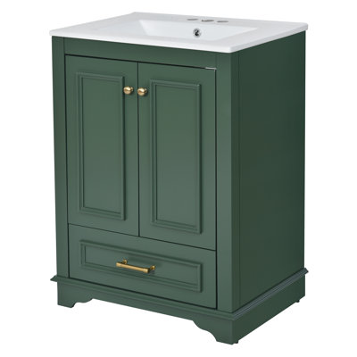 Meuble-lavabo de 24 po avec lavabo en céramique, surface imperméable pour armoire moderne et lavabo à poignées argentées, spacieux et attrayant