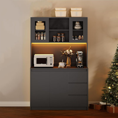 Kitchen Pantry Cabinet With Led Lights And Charging Station, Modern Kitchen Cabinet by Wrought Studio