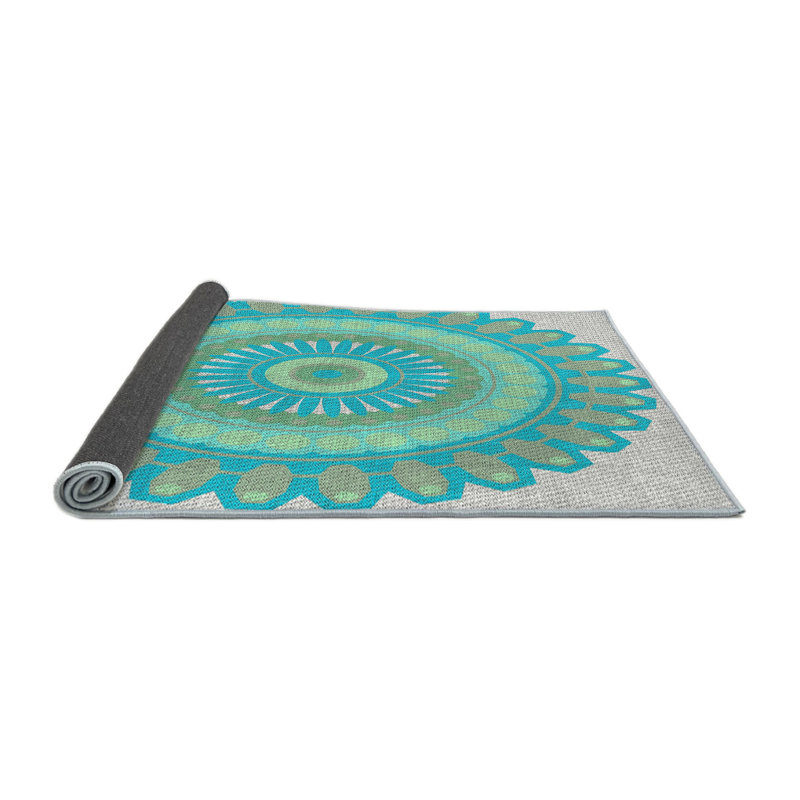Fabriqué à la machine à partir de laine et de polyester gris/vert Tapis décoratif, Rond 5 pi