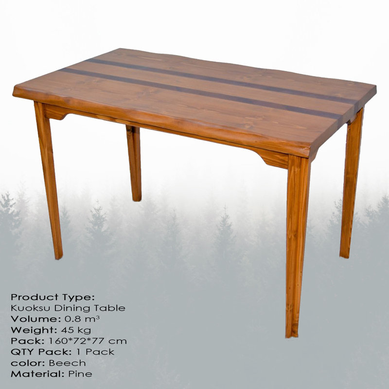 Handmade Rustic Dining Table, Beech Color, 63.0 x 29.5 x 29.5 inches | 100% Pine, 1.6-inch Thickness, Flat Varnish Finish | Modern Scandinavian Design, Perfect for Dining Rooms & Farmhouse Décor