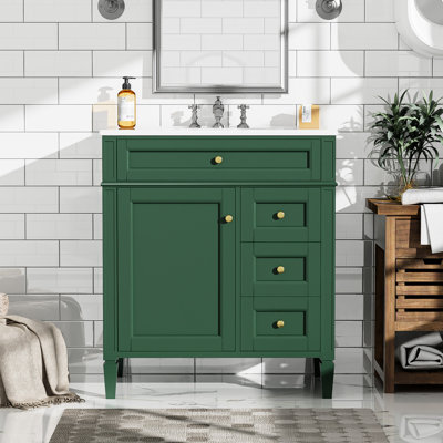 Meuble-lavabo moderne de 30 po avec lavabo supérieur, 2 tiroirs, tiroir escamotable, rangement pour porte d'armoire, tablette réglable, glissières de tiroir en métal lisse et pieds romains exquis pour un rangement diversifié
