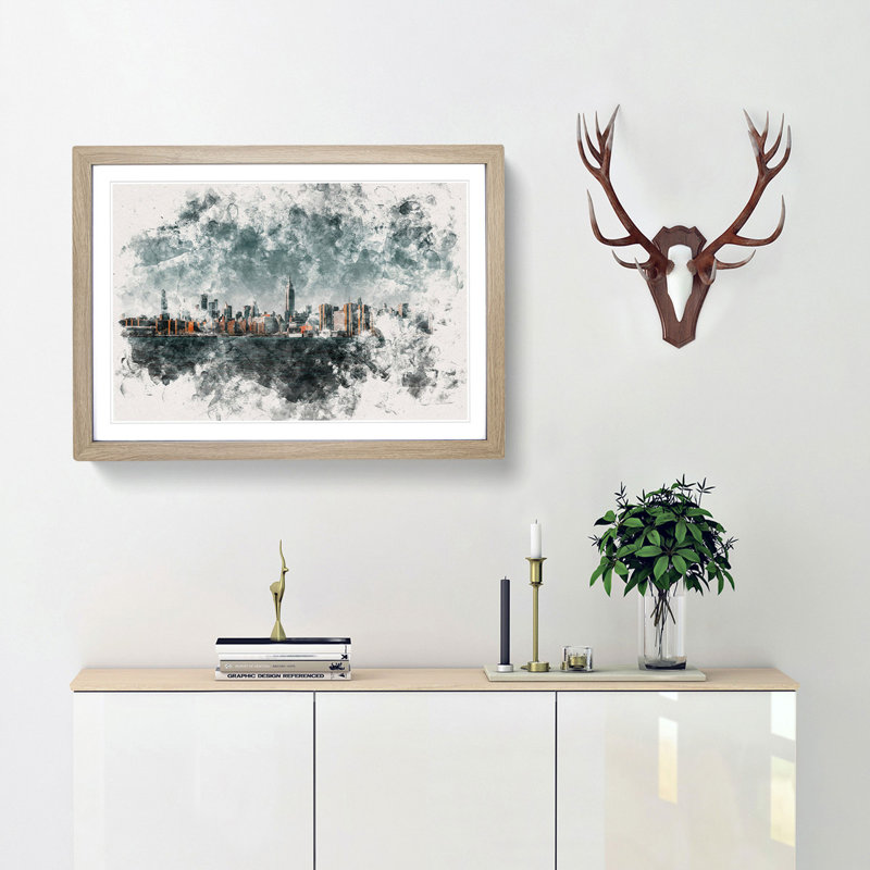 New York City View - Framed Print, 24cm H x 33cm W x 2cm D, Oak Framed