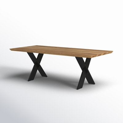 Morones X-Leg Rectangular Outdoor Dining Table in Solid Reclaimed Teak with Black Aluminum Legs