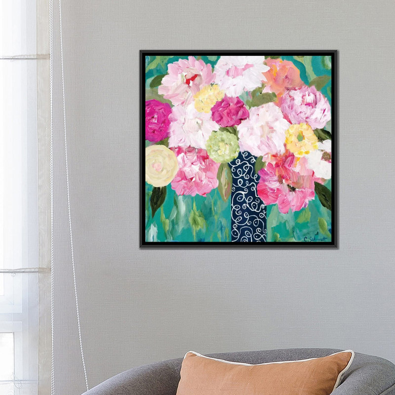 « botanique splash », impression sur toile, H 26 po x l 26 po x P 1,5 po, Toile encadrée noire, Pas de tapis