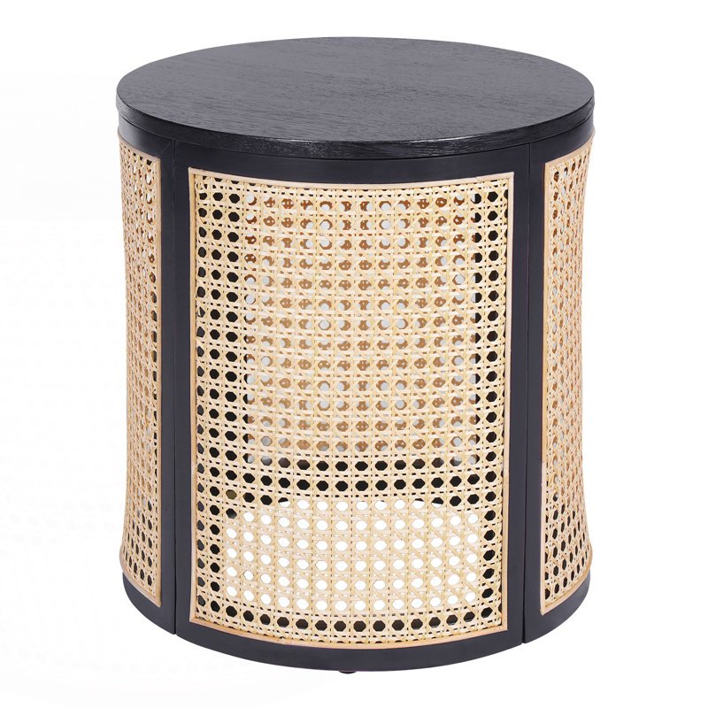 Table de bout ronde, table d'appoint tissée creuse, petite table de chevet, bureau à thé en rotin, Noir