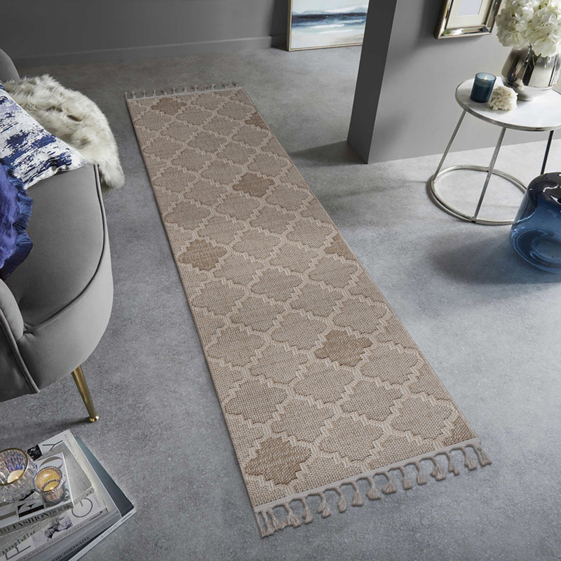 Guros Collection 2X8 Cream / Trellis Indoor / Outdoor Runner Rug, Runner 2'2" x 8', Cream