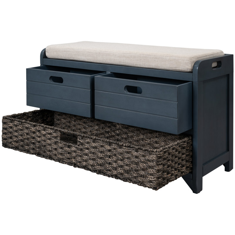 Khalin Upholstered Storage Bench, Navy